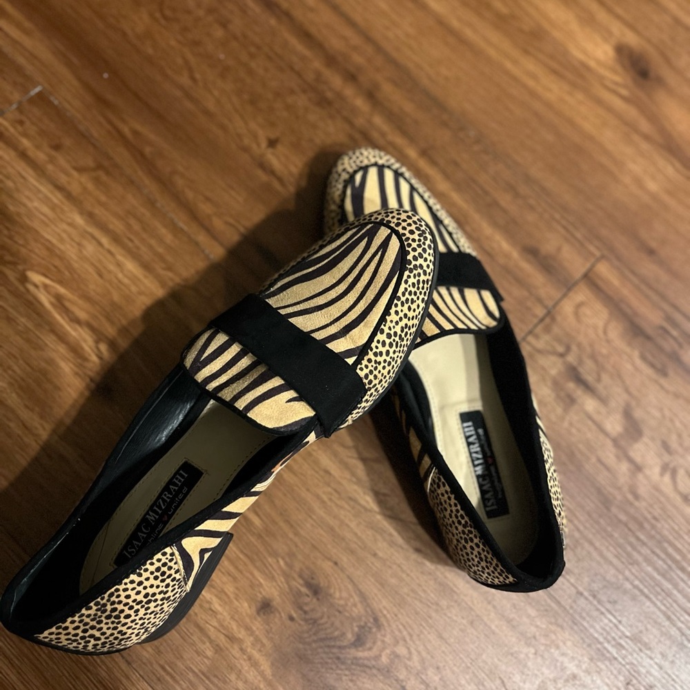 Isaac Mizrahi Black and Tan Zebra-Print Slip-On Loafers - Picture 3 of 6